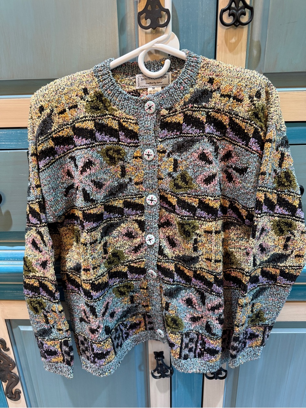 South Cotton Vintage Multicolor Patterned Button-Front Women’s Sweater